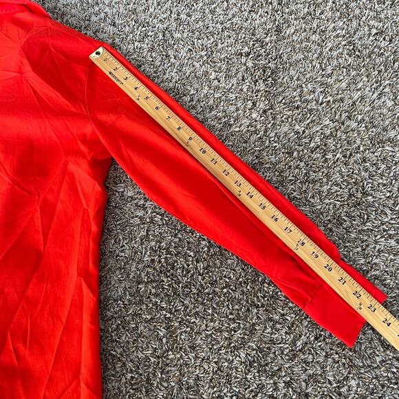 Vintage Top Blouse Size 14 Red Solid Long Sleeve Button Up Minimalist Office 90s - Picture 10 of 10